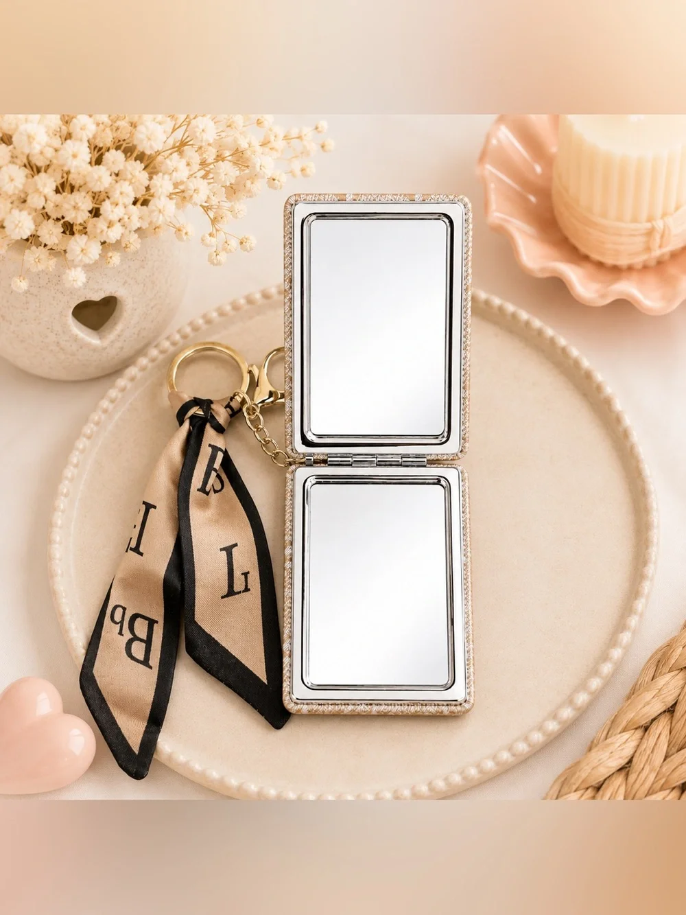 Monogram Compact Mirror Keychain with Scarf Charm